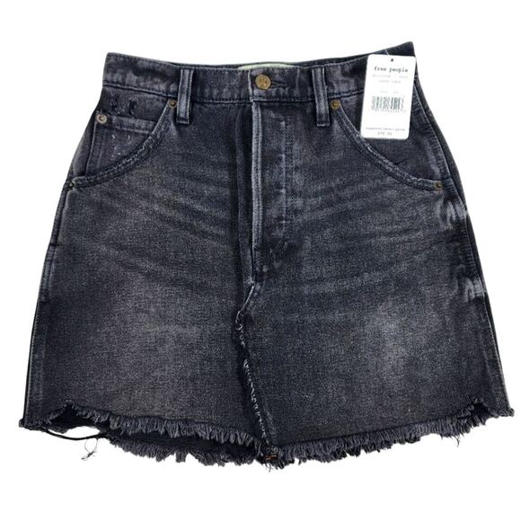 NWT Free People Faded Black Ragged Edge Denim Skirt Size 25 - Picture 1 of 5